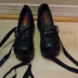 Demonia star Maryjane platform shoes, buckles, ribbon to tie around ankle
